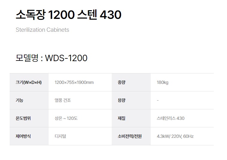CI_[그랜드우성] 식기소독장 스텐 430-1200 (WDS-1200_스텐430) 상세 이미지 3