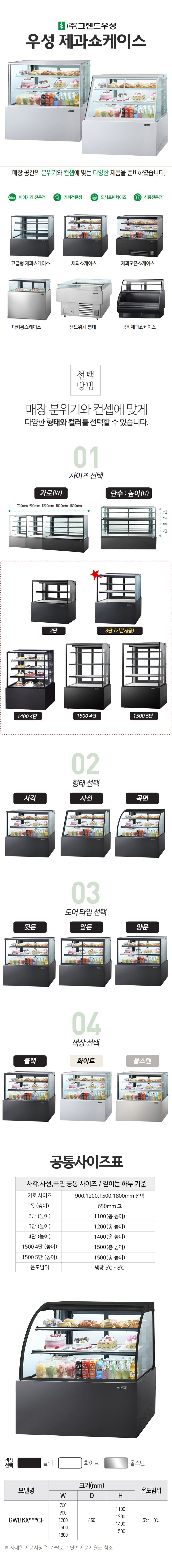 [그랜드우성] 간냉식 제과쇼케이스 1500 곡면 뒷문형 3단 (블랙) (36) GWBKXG15CF (B) 상세 이미지 17