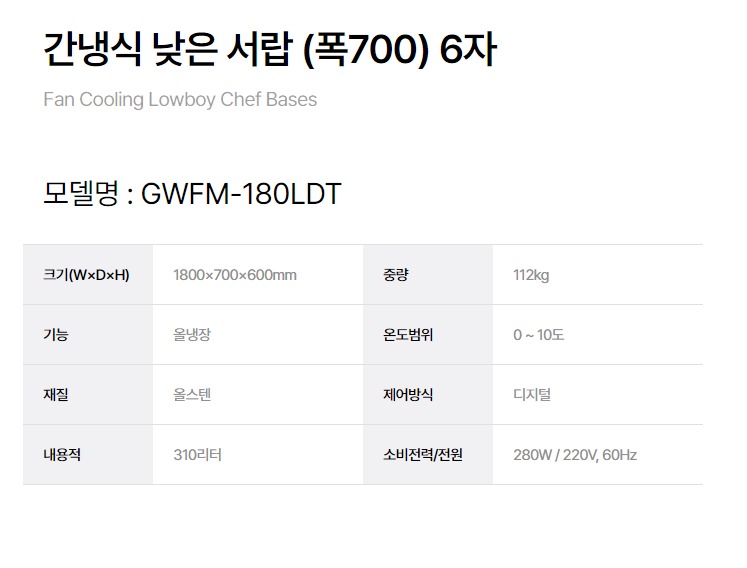 [그랜드우성] 간냉식 낮은 서랍 냉장고 310L (폭800) (36) GWFM-180LDT_L8 상세 이미지 4
