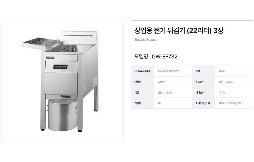 [그랜드우성] 업소용 전기 튀김기 22L 3상 (36) GW-EF732 상세 이미지 4