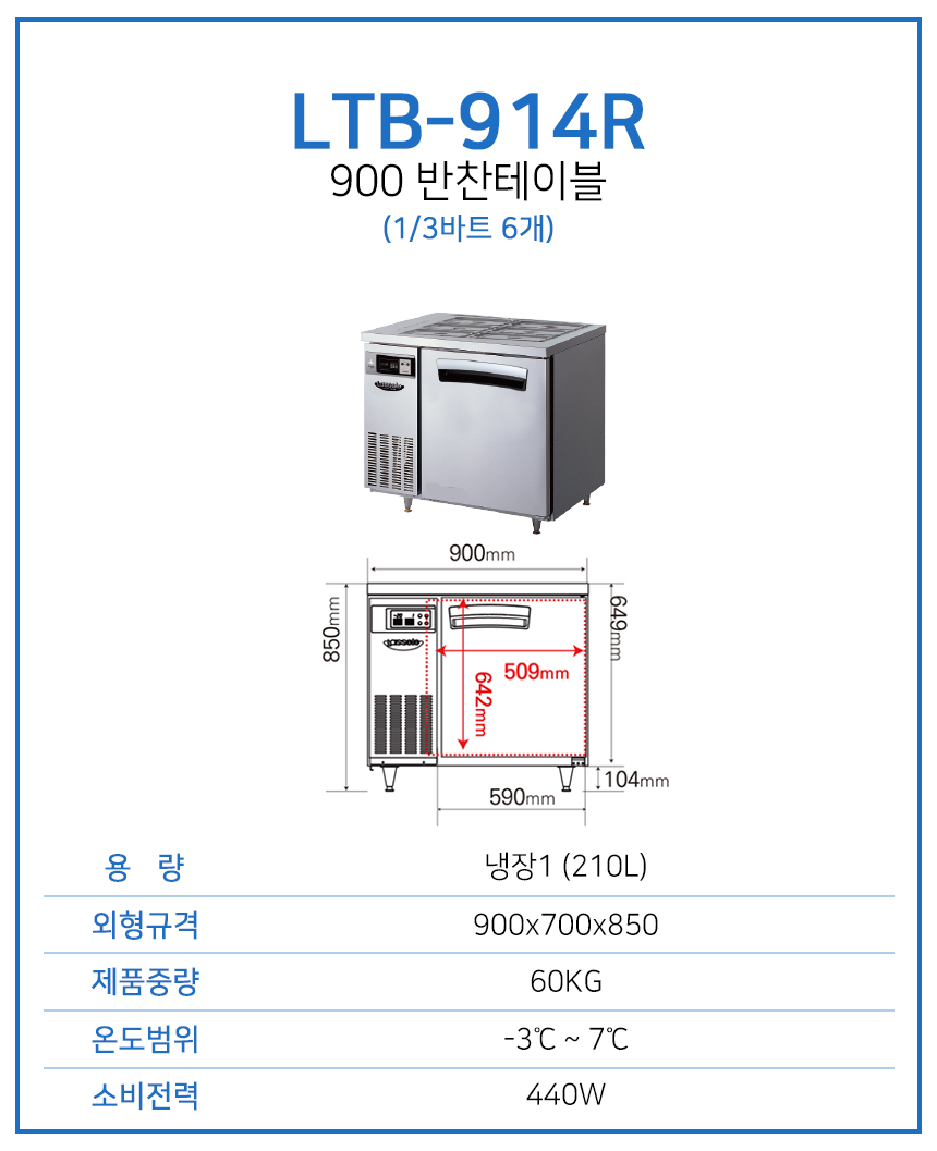 CI_[라셀르] 간냉식 반찬 테이블 냉장고 210L (올스텐) (LTB-914R) 썸네일 2