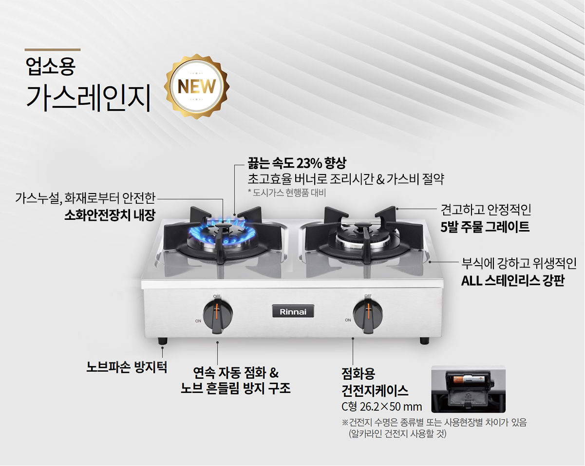 [린나이] 업소용 가스레인지 (높은렌지/대형화구 3구) LNG (36) RSB-300F_LNG